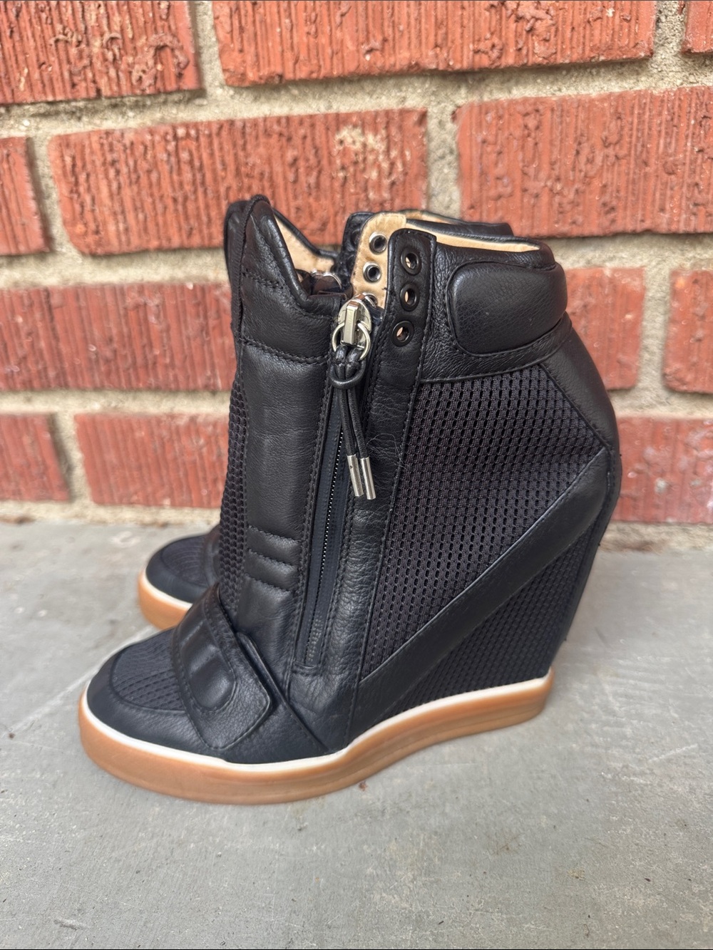 L.A.M.B. Pamela Black Mesh Platform Wedge Sneaker Bootie - Picture 2 of 9